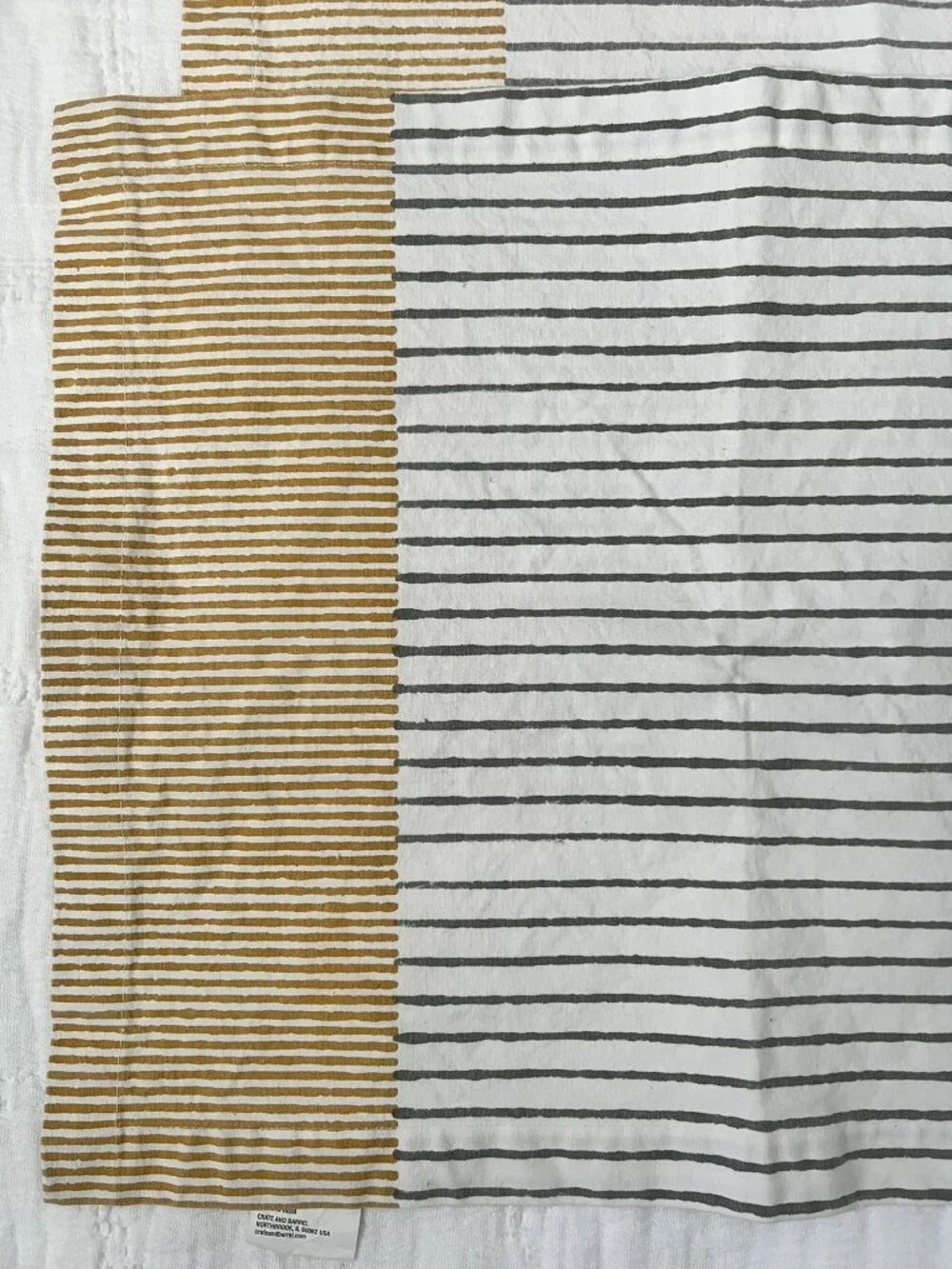 Crate & Barrel Oliver White Gray Mustard Stripe Placemats Set of 3 Cotton 14x19